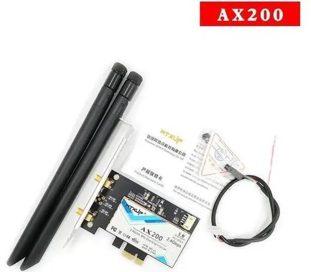 Alt view image 5 of 12 - Wireless-AC AX200 802.11ac/ax 2400Mbps Desktop PCI-E 1X 16X wifi network card for Intel AX200NGW wifi 6 Bluetooth 5.0 Mu-mimo