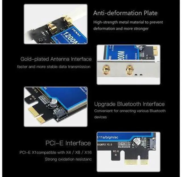 Alt view image 4 of 7 - Desktop Dual Band 2.4G/5Ghz 802.11ac Wireless-AC WiFi Card Bluetooth 4.0 PCI-E Adapter For Mac/Hackintosh/Windows