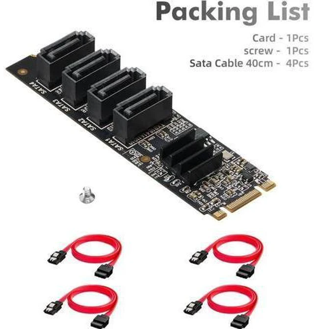 Alt view image 3 of 7 - Aomoproing M.2 to SATA Card 4 Port, 6Gbps SATA 3.0 Controller, Includes 4 SATA Cables, for Windows 10/11
