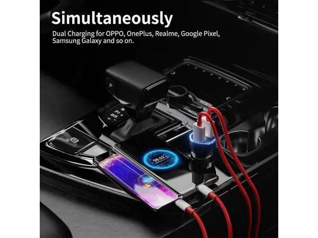 Alt view image 4 of 6 - Car Charger SuperVOOC 80W for OnePlus 12R 12 11 10t 10 Pro, SuperVOOC Warp Charger for OnePlus Open Pad Nord 9 Pro 8 7T 6 6T 5 5T LED Display Dual USB Car Charger Adapter with 3.3FT USB A to C Cable