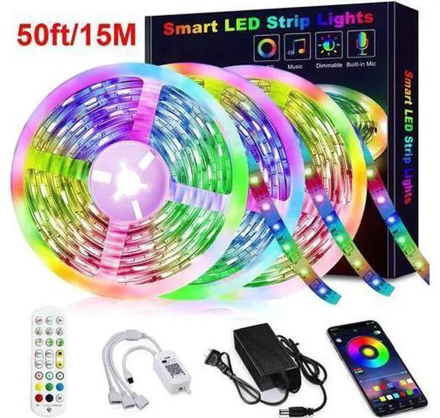 Main image of 50ft/15M LED Flexible Strip Lights, LED Lights Strip RGB LED Strip Music Sync Color Changing LED Strip Lights APP Bluetooth Controll + Remote, LED Lights for Bedroom,Party and Home Decoration
