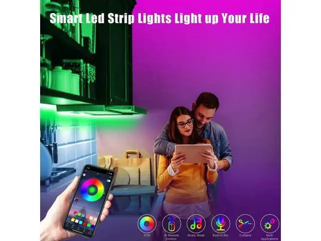 Alt view image 3 of 7 - 50ft/15M LED Flexible Strip Lights, LED Lights Strip RGB LED Strip Music Sync Color Changing LED Strip Lights APP Bluetooth Controll + Remote, LED Lights for Bedroom,Party and Home Decoration