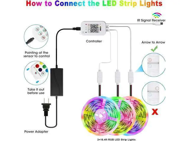 Alt view image 4 of 7 - 50ft/15M LED Flexible Strip Lights, LED Lights Strip RGB LED Strip Music Sync Color Changing LED Strip Lights APP Bluetooth Controll + Remote, LED Lights for Bedroom,Party and Home Decoration