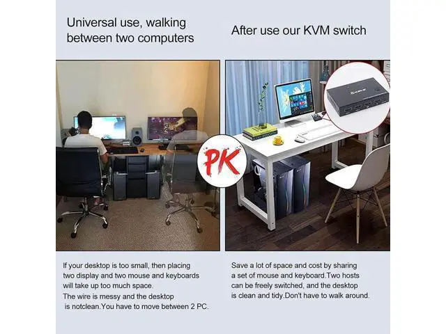 Alt view image 7 of 7 - 2 Port HDMI +DisplayPort KVM Switch for 2 Computers, DP HDMI USB KVM Switch for 2 Computers Share One Set Keyboard Mouse Printer and One Monitor, DP Support for 1920*1200 @30Hz HDMI Support 4K @30Hz
