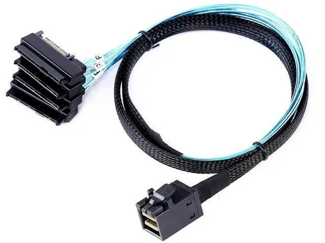 Alt view image 3 of 6 - Aomoproing Mini SAS to SAS Cable: 1M SFF-8643 to SAS SFF-8643 to SFF-8482 Connector 4X SFF-8482 with SATA Power Adapter Cable (3.3FT)