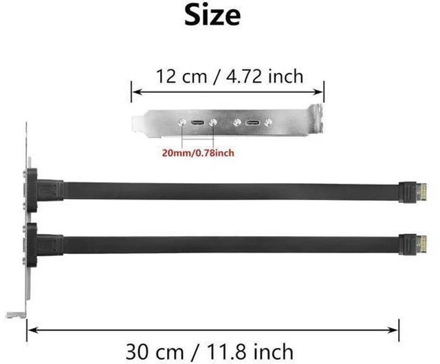 Alt view image 6 of 14 - 1 Pack USB 3.1 Front Panel Header Type-C Extension Cables with Panel Mount Screw 10 Gbps Type-E 20Pin Male to USB-C Female Adapter Cables with Full Height Bracket,30cm/11.8inch Limited time offer, en