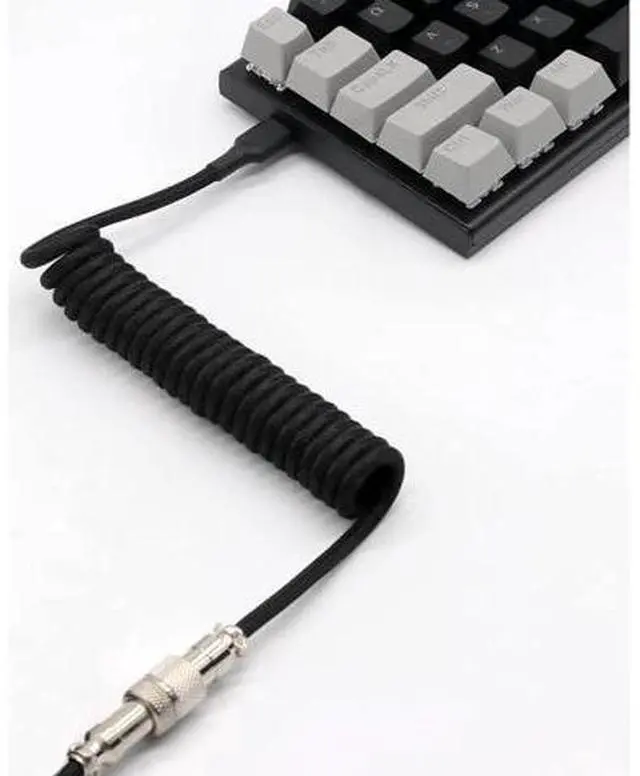 Alt view image 2 of 6 - Aomoproing Customer Coiled Keyboard Cable for Gaming Mechanical Keyboard, Handwork Braided + PET Mesh, Metal Plug, with Detachable Metal Aviator Connector, 3 Meters USB C Aviator Cable (Black)