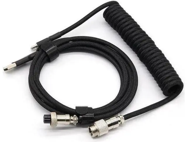 Main image of Aomoproing Customer Coiled Keyboard Cable for Gaming Mechanical Keyboard, Handwork Braided + PET Mesh, Metal Plug, with Detachable Metal Aviator Connector, 3 Meters USB C Aviator Cable (Black)