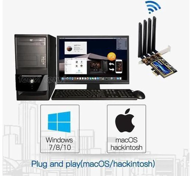 Alt view image 2 of 7 - Desktop Dual Band 802.11ac BCM94360 Wireless-AC WiFi Bluetooth 4.0 PCI-E Adapter For Mac/Hackintosh/Windows