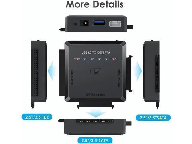 Alt view image 7 of 7 - SATA/IDE to USB 3.0 Adapter, Hard Drive Adapter Cable for Universal 2.5/3.5 Inch IDE/SATA w/One Touch Backup, External Hard Drive Reader for 2.5" 3.5" SSD HDD CD/DVD Optical Drives w/12V/2A Adapter
