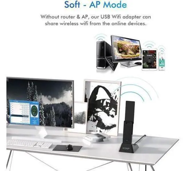 Alt view image 5 of 7 - USB 3.0 WIFI Adapter 1900Mbps Dual Band 5Ghz/2.4Ghz USB AC Network Card Long Range Wifi Receiver Antena for Laptop Desktop