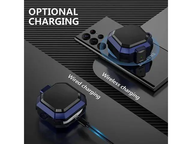 Alt view image 3 of 7 - Armor Case Cover with Secure Lock for Samsung Galaxy Buds 2 Pro Case 2022 /Galaxy Buds Pro Case 2021 /Galaxy Buds 2 Case 2021 /Galaxy Buds Live Case 2020 with Keychain Blue