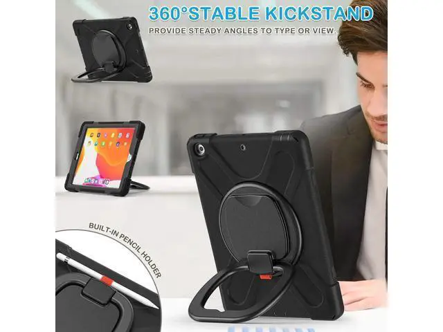 Alt view image 5 of 7 - iPad 8th 7th Generation Case, iPad 10.2 inch Case 2021 2020 2019, Heavy Duty Rugged Kids Cover with Rotating Stand/Pencil Holder/Carrying Strap