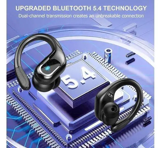 Alt view image 4 of 7 - Wireless Earbuds, Bluetooth 5.4 Headphones Sport, 75H Stereo Wireless Earphones with 4 ENC Noise Canceling Mic, IP7 Waterproof Ear Buds with Earhooks,LED Display Wireless Headphones for Running