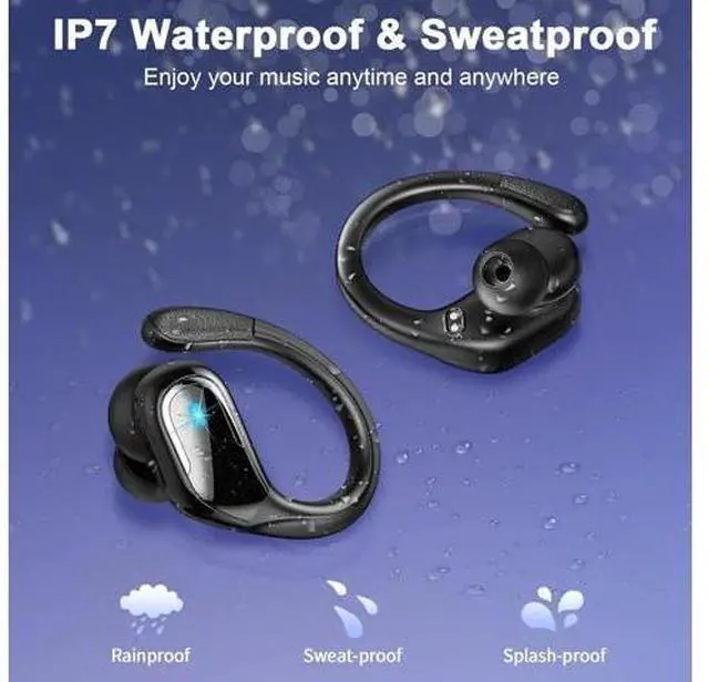 Alt view image 7 of 7 - Wireless Earbuds, Bluetooth 5.4 Headphones Sport, 75H Stereo Wireless Earphones with 4 ENC Noise Canceling Mic, IP7 Waterproof Ear Buds with Earhooks,LED Display Wireless Headphones for Running