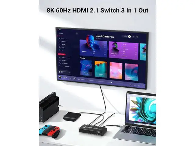 Alt view image 3 of 6 - 8K HDMI 2.1 Switch, 3X1 HDMI Switch with IR Remote Control, 4K @120hz HDMI Switcher Box 8K@60Hz/4K@30Hz, 48Gbps, Support for Nintendo Switch PS4/PS5, Xbox 360/One Fire tv Stick