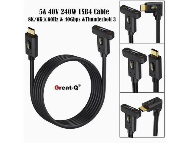Alt view image 2 of 2 - USB4 :TYPE-C male straight head turn Type-C female strap ears fixed panel extension cable 8K60HZ Lightning Multi-function 240W 1m