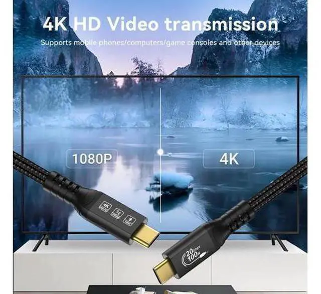 Alt view image 5 of 7 - AomoproingLong Type C to C Cable 16.4FT, 20Gbps/100W/USB C 3.2 Gen 2, 4K@60Hz Video and Audio Output Cord, 20V/5A USB C to C Male Connection, Suport Thunderbolt 3 for MacBook Pro, Dell, Arzopa, Galaxy