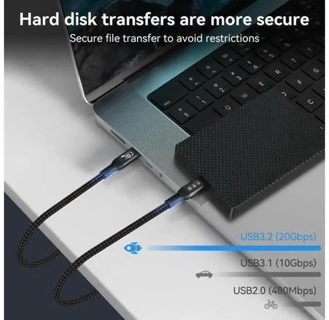 Alt view image 7 of 7 - AomoproingLong Type C to C Cable 16.4FT, 20Gbps/100W/USB C 3.2 Gen 2, 4K@60Hz Video and Audio Output Cord, 20V/5A USB C to C Male Connection, Suport Thunderbolt 3 for MacBook Pro, Dell, Arzopa, Galaxy