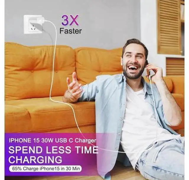 Alt view image 4 of 7 - iPhone 15 Pro Max Charger 30W USB C iPhone 15 Charger Block Fast Charging with 10FT Long Type C Cord Cable for iPhone 15/15 Pro/15 Pro Max/15 Plus, iPad Pro/Mini/Air, Samsung S24/S23/ Ultra-3 Pack