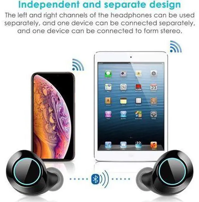 Alt view image 3 of 7 - Wireless Earbuds 5.0 True Wireless Bluetooth Headphones 3D Stereo Sound Wireless Headphones Mini Sweatproof Sport Headsets in-Ear Noise with Built-in Mic and Charging Case