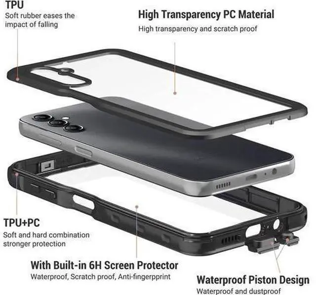 Alt view image 5 of 7 - For Samsung Galaxy A14 5G Waterproof Case, with Built-in Screen Protector, Full Protection Shockproof Dustproof Phone Cover for Samsung Galaxy A14 5G