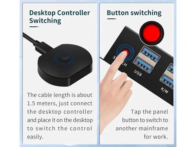 Alt view image 3 of 6 - 2 Port HDMI KVM Switch for 2 Computers 1 Monitors, 4K@60Hz, USB 3.0 Devices KVM switcher, USB 3.0 HDMI Switch 2 in 1 Out, with Desktop Controller, Button switches, Support Windows, Linux, MacOS