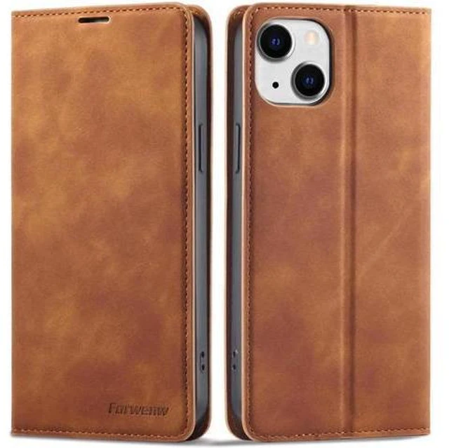 Main image of Case for iPhone 15 Plus 6.7 inch Premium PU Leather Cover with Card Holder Kickstand Shockproof Flip Wallet Cover Brown