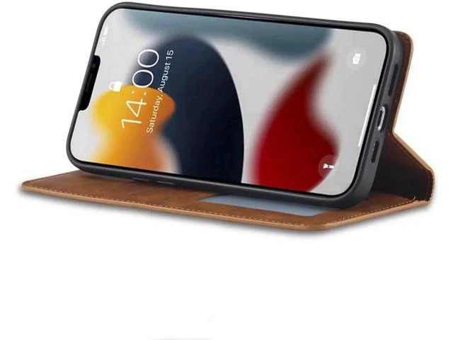 Alt view image 4 of 6 - Case for iPhone 15 Plus 6.7 inch Premium PU Leather Cover with Card Holder Kickstand Shockproof Flip Wallet Cover Brown