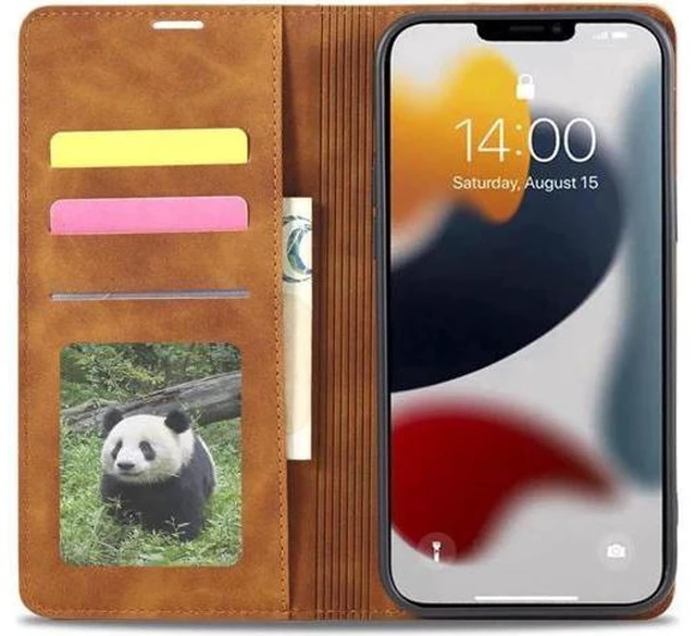 Alt view image 6 of 6 - Case for iPhone 15 Plus 6.7 inch Premium PU Leather Cover with Card Holder Kickstand Shockproof Flip Wallet Cover Brown