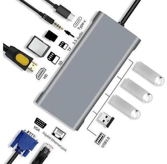Main image of USB Hub 11 in 1 Type-c Splitter to USB Adapter VGA Card Reader Multiple Ports Dock Station USB