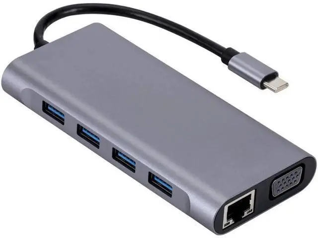 Alt view image 4 of 7 - USB Hub 11 in 1 Type-c Splitter to USB Adapter VGA Card Reader Multiple Ports Dock Station USB
