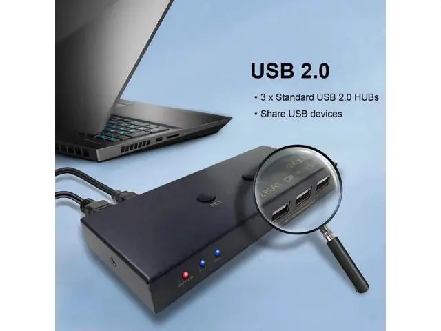 Alt view image 7 of 7 - 2 Port DisplayPort KVM Switch with USB 2.0 Ports, DP 1.2 4K @60Hz Display Port KVM Switcher Box for 2 Computers Sharing 1 Monitor Keyboard Mouse Peripherals Selector Box with USB Cables