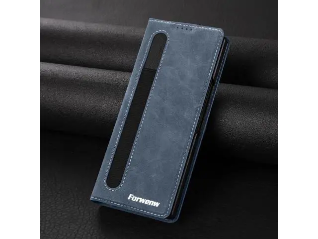Alt view image 4 of 6 - Case for Samsung Galaxy Z Fold 6, Premium PU Leather Phone Cover with Card Holder, S Pen Holder, Stand, Shockproof Flip Wallet Cover Blue