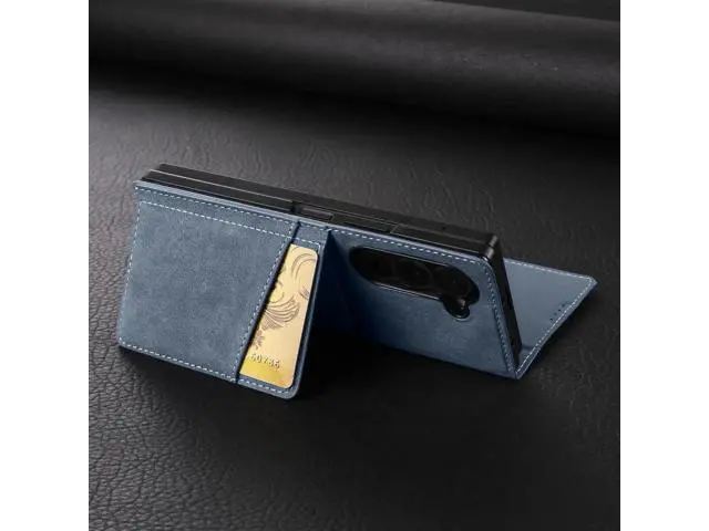Alt view image 3 of 6 - Case for Samsung Galaxy Z Fold 6, Premium PU Leather Phone Cover with Card Holder, S Pen Holder, Stand, Shockproof Flip Wallet Cover Blue