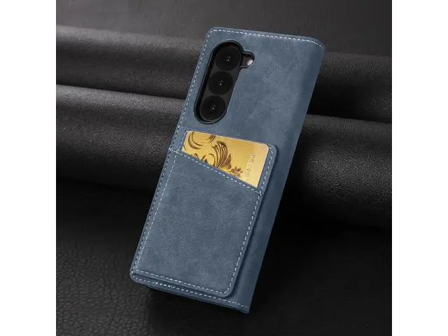 Alt view image 5 of 6 - Case for Samsung Galaxy Z Fold 6, Premium PU Leather Phone Cover with Card Holder, S Pen Holder, Stand, Shockproof Flip Wallet Cover Blue