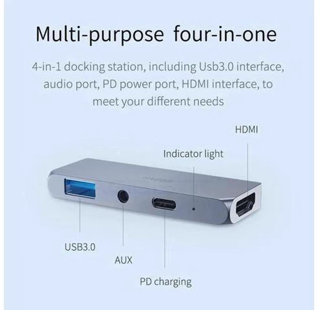 Alt view image 2 of 7 - USB C HUB TYPE-C to HDMI-compatible Adapter 3.5mm Audio PD Charging USB 3.0 Port Converter for iPad Pro Macbook Laptop 6 Ports