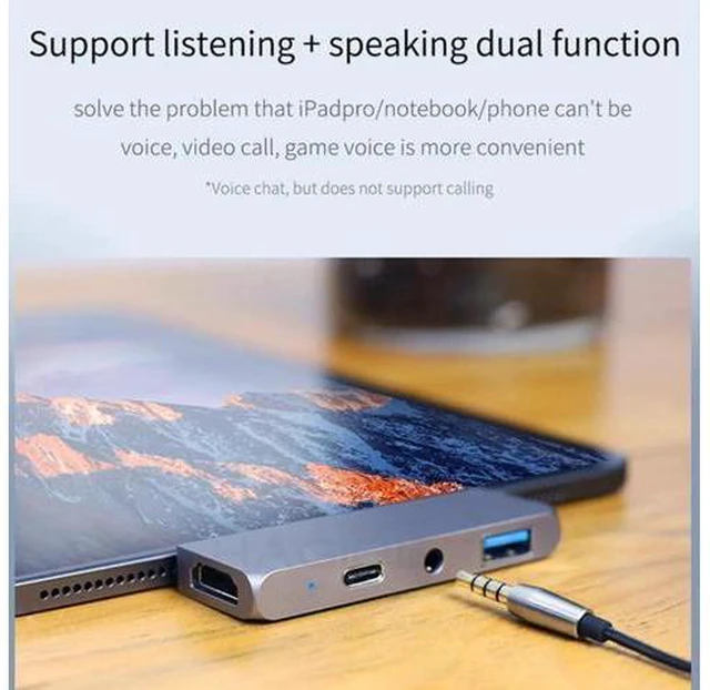 Alt view image 6 of 7 - USB C HUB TYPE-C to HDMI-compatible Adapter 3.5mm Audio PD Charging USB 3.0 Port Converter for iPad Pro Macbook Laptop 6 Ports
