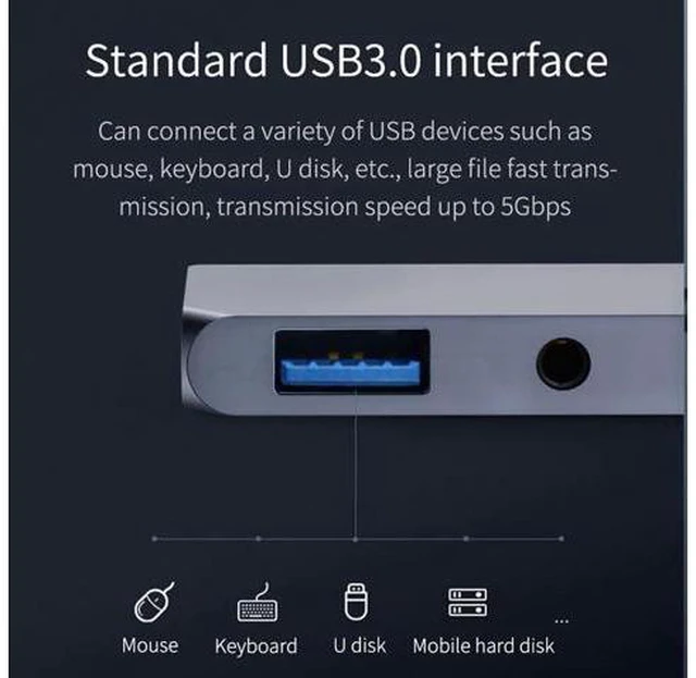 Alt view image 7 of 7 - USB C HUB TYPE-C to HDMI-compatible Adapter 3.5mm Audio PD Charging USB 3.0 Port Converter for iPad Pro Macbook Laptop 6 Ports