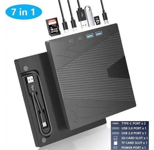 Main image of External CD DVD Drive, 7 in 1 Portable CD/DVD Drives +/-RW Optical Drive with SD/TF Card Reader USB 3.0 &USB-C CD Burner Compatible with Laptop Desktop PC Windows 7/8/10/11/XP Mac Pro/Air Linux