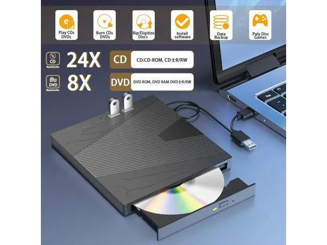Alt view image 4 of 7 - External CD DVD Drive, 7 in 1 Portable CD/DVD Drives +/-RW Optical Drive with SD/TF Card Reader USB 3.0 &USB-C CD Burner Compatible with Laptop Desktop PC Windows 7/8/10/11/XP Mac Pro/Air Linux