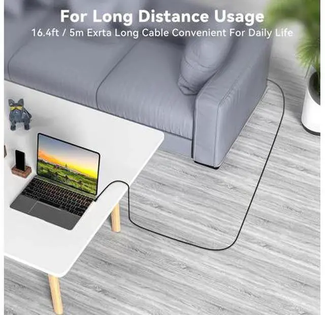 Alt view image 3 of 7 - Aomoproing Long USB C 3.2 Gen-2 240W Extension 5M 16.5FT Charging Curved Cable Data Transfer 20Gbps Charging Cable Type-C 4K Video Output Compatible with Thunderbolt 3 USB-C Computers