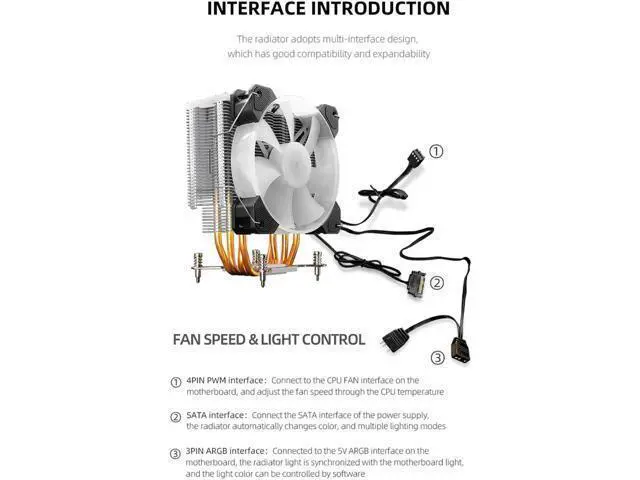 Alt view image 4 of 7 - 4 Copper Heat Pipe 5V 3Pin ARGB CPU Cooler Cooling Fan Radiator TDP 125W Heatsink for i7 i5 i3 AM4 LGA115X 1366