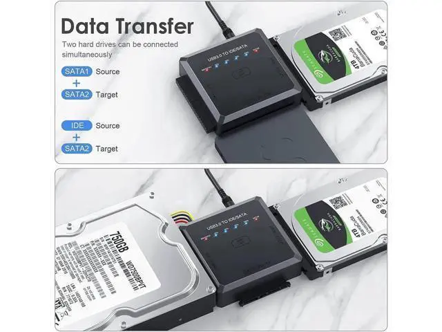 Alt view image 3 of 7 - USB 3.0 to SATA IDE Adapter Cable w/One Touch Backup, External Hard Drive Reader for Universal 2.5" 3.5" SSD HDD CD/DVD Optical Drives, Data Recovery Converter w/12V/2A Power Adapter