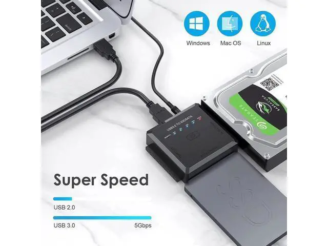 Alt view image 4 of 7 - USB 3.0 to SATA IDE Adapter Cable w/One Touch Backup, External Hard Drive Reader for Universal 2.5" 3.5" SSD HDD CD/DVD Optical Drives, Data Recovery Converter w/12V/2A Power Adapter