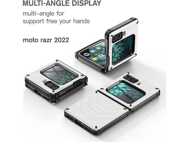Alt view image 7 of 7 - For Motorola Moto Razr 2022 Case with Slide Camera Cover, Military Grade Heavy Duty Protective Armor Phone Case Shockproof Hard Shell Cover White