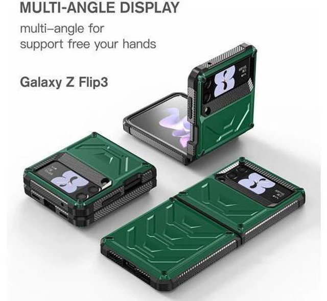 Alt view image 2 of 7 - For Samsung Galaxy Z Flip 3 5G 6.7 inch 2021 Case with Slide Camera Cover, Military Grade Heavy Duty Protective Armor Phone Case Shockproof Cover Army Green