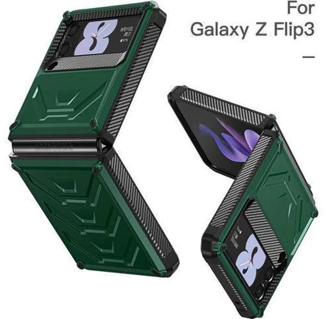 Alt view image 4 of 7 - For Samsung Galaxy Z Flip 3 5G 6.7 inch 2021 Case with Slide Camera Cover, Military Grade Heavy Duty Protective Armor Phone Case Shockproof Cover Army Green