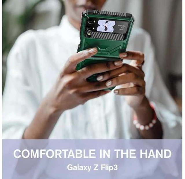 Alt view image 6 of 7 - For Samsung Galaxy Z Flip 3 5G 6.7 inch 2021 Case with Slide Camera Cover, Military Grade Heavy Duty Protective Armor Phone Case Shockproof Cover Army Green