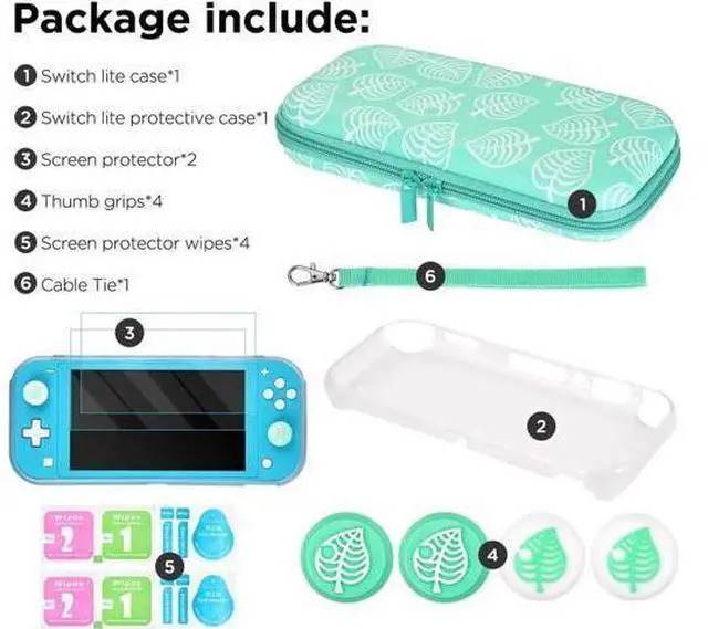 Alt view image 2 of 14 - Switch Lite Accessories Kit, Accessories Bundle with Carrying Case, Protective Cover case, 2-Pack Tempered Glass Screen Protector, 4 Thumb Grips